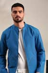 Mayank Modi - Men_Blue Malai Cotton Embellished Thread Bomber Jacket _Online_at_Aza_Fashions