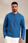 Buy_Mayank Modi - Men_Blue Malai Cotton Embellished Thread Bomber Jacket _Online_at_Aza_Fashions