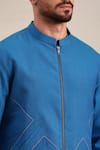 Shop_Mayank Modi - Men_Blue Malai Cotton Embellished Thread Bomber Jacket _Online_at_Aza_Fashions