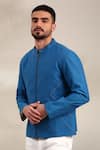 Mayank Modi - Men_Blue Malai Cotton Embellished Thread Bomber Jacket _at_Aza_Fashions