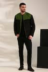 Buy_Mayank Modi - Men_Black Malai Cotton Panel Detailed Bomber Jacket _at_Aza_Fashions