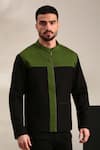 Shop_Mayank Modi - Men_Black Malai Cotton Panel Detailed Bomber Jacket _Online_at_Aza_Fashions