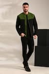 Mayank Modi - Men_Black Malai Cotton Panel Detailed Bomber Jacket _at_Aza_Fashions