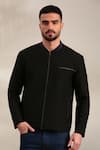 Mayank Modi - Men_Black Cotton Printed Floral Collar Bomber Jacket _Online_at_Aza_Fashions