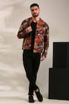 Buy_Mayank Modi - Men_Brown Muslin Printed Abstract Floral Bomber Jacket _at_Aza_Fashions