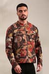 Mayank Modi - Men_Brown Muslin Printed Abstract Floral Bomber Jacket _at_Aza_Fashions