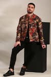 Buy_Mayank Modi - Men_Brown Muslin Printed Abstract Floral Bomber Jacket 