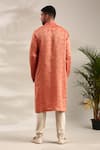 Shop_Mayank Modi - Men_Orange Linen Jacquard Floral Woven Straight Kurta With Churidar _at_Aza_Fashions