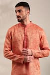 Mayank Modi - Men_Orange Linen Jacquard Floral Woven Straight Kurta With Churidar _Online_at_Aza_Fashions