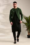 Buy_Mayank Modi - Men_Green Silk Floral Attached Jacket Straight Kurta With Churidar _at_Aza_Fashions