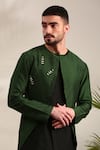 Mayank Modi - Men_Green Silk Floral Attached Jacket Straight Kurta With Churidar _Online_at_Aza_Fashions