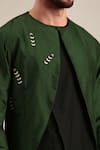 Shop_Mayank Modi - Men_Green Silk Floral Attached Jacket Straight Kurta With Churidar _Online_at_Aza_Fashions