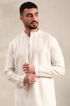 Mayank Modi - Men_Ivory Silk Floral Pattern Straight Kurta With Churidar _Online_at_Aza_Fashions