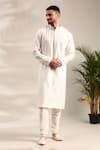 Buy_Mayank Modi - Men_Ivory Silk Floral Pattern Straight Kurta With Churidar _Online_at_Aza_Fashions