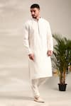 Mayank Modi - Men_Ivory Silk Floral Pattern Straight Kurta With Churidar _at_Aza_Fashions