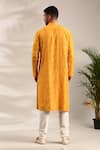 Shop_Mayank Modi - Men_Yellow Silk Chanderi Embellished Gota Lace Kurta With Churidar _at_Aza_Fashions