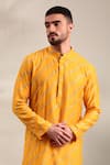 Buy_Mayank Modi - Men_Yellow Silk Chanderi Embellished Gota Lace Kurta With Churidar _Online_at_Aza_Fashions