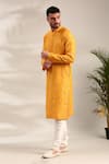 Mayank Modi - Men_Yellow Silk Chanderi Embellished Gota Lace Kurta With Churidar _at_Aza_Fashions