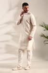 Shop_Mayank Modi - Men_Ivory Chanderi Embellished Mirror Yoke With Churidar _Online_at_Aza_Fashions