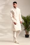 Mayank Modi - Men_Ivory Chanderi Embellished Mirror Yoke With Churidar _at_Aza_Fashions