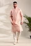 Buy_Mayank Modi - Men_Peach Chanderi Stripe Pattern Kurta With Pant _at_Aza_Fashions