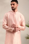 Buy_Mayank Modi - Men_Peach Chanderi Stripe Pattern Kurta With Pant _Online_at_Aza_Fashions