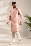 Mayank Modi - Men_Peach Chanderi Stripe Pattern Kurta With Pant _at_Aza_Fashions