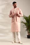 Shop_Mayank Modi - Men_Pink Chanderi Embroidered Floral Sequin Kurta With Pant 