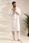 Buy_Mayank Modi - Men_Ivory Silk Jacquard Geometric Flower Pattern Kurta With Churidar _at_Aza_Fashions