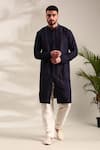 Shop_Mayank Modi - Men_Blue Silk Cotton Front Open Solid Straight Kurta With Pant _Online_at_Aza_Fashions