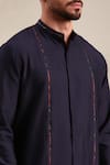 Mayank Modi - Men_Blue Silk Cotton Front Open Solid Straight Kurta With Pant _at_Aza_Fashions