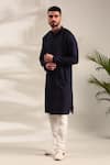 Buy_Mayank Modi - Men_Blue Silk Cotton Front Open Solid Straight Kurta With Pant 