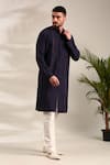 Shop_Mayank Modi - Men_Blue Silk Cotton Front Open Solid Straight Kurta With Pant 