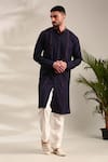 Mayank Modi - Men_Blue Silk Cotton Front Open Solid Straight Kurta With Pant _Online