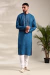 Buy_Mayank Modi - Men_Blue Linen Thread Detailed Straight Kurta With Churidar _at_Aza_Fashions