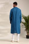 Shop_Mayank Modi - Men_Blue Linen Thread Detailed Straight Kurta With Churidar _at_Aza_Fashions