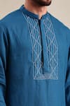 Shop_Mayank Modi - Men_Blue Linen Thread Detailed Straight Kurta With Churidar _Online_at_Aza_Fashions