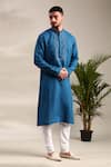 Buy_Mayank Modi - Men_Blue Linen Thread Detailed Straight Kurta With Churidar 