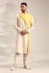 Buy_Mayank Modi - Men_Beige Silk Linen Front Slit Straight Kurta With Churidar _at_Aza_Fashions