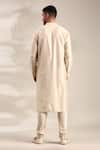 Shop_Mayank Modi - Men_Beige Silk Linen Front Slit Straight Kurta With Churidar _at_Aza_Fashions