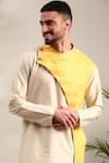 Mayank Modi - Men_Beige Silk Linen Front Slit Straight Kurta With Churidar _Online_at_Aza_Fashions