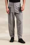 Mayank Modi - Men_Grey Malai Cotton Embroidery Thread Patch Pocket Detailed Trouser _Online_at_Aza_Fashions