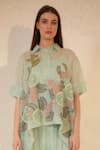 Buy_Oja_Green Shirt Linen Fletcher Embroidered Patch Floral Applique Work With Pant _Online_at_Aza_Fashions