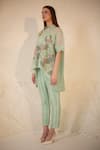 Shop_Oja_Green Shirt Linen Fletcher Embroidered Patch Floral Applique Work With Pant _Online_at_Aza_Fashions