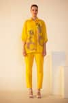 Buy_Oja_Yellow Shirt Linen Fletcher Embroidered Patch Collar Flora Work With Pant _at_Aza_Fashions