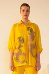 Buy_Oja_Yellow Shirt Linen Fletcher Embroidered Patch Collar Flora Work With Pant _Online_at_Aza_Fashions