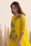Buy_Oja_Yellow Linen, Canvas Embroidery Round Neck Flora Crochet Work Kurta With Pant _Online_at_Aza_Fashions