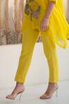 Shop_Oja_Yellow Linen, Canvas Embroidery Round Neck Flora Crochet Work Kurta With Pant _Online_at_Aza_Fashions