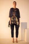 Buy_Oja_Blue Top Linen Fletcher Embroidered Patch Round Forest Crochet Work With Pant _at_Aza_Fashions