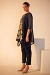 Shop_Oja_Blue Top Linen Fletcher Embroidered Patch Round Forest Crochet Work With Pant _Online_at_Aza_Fashions